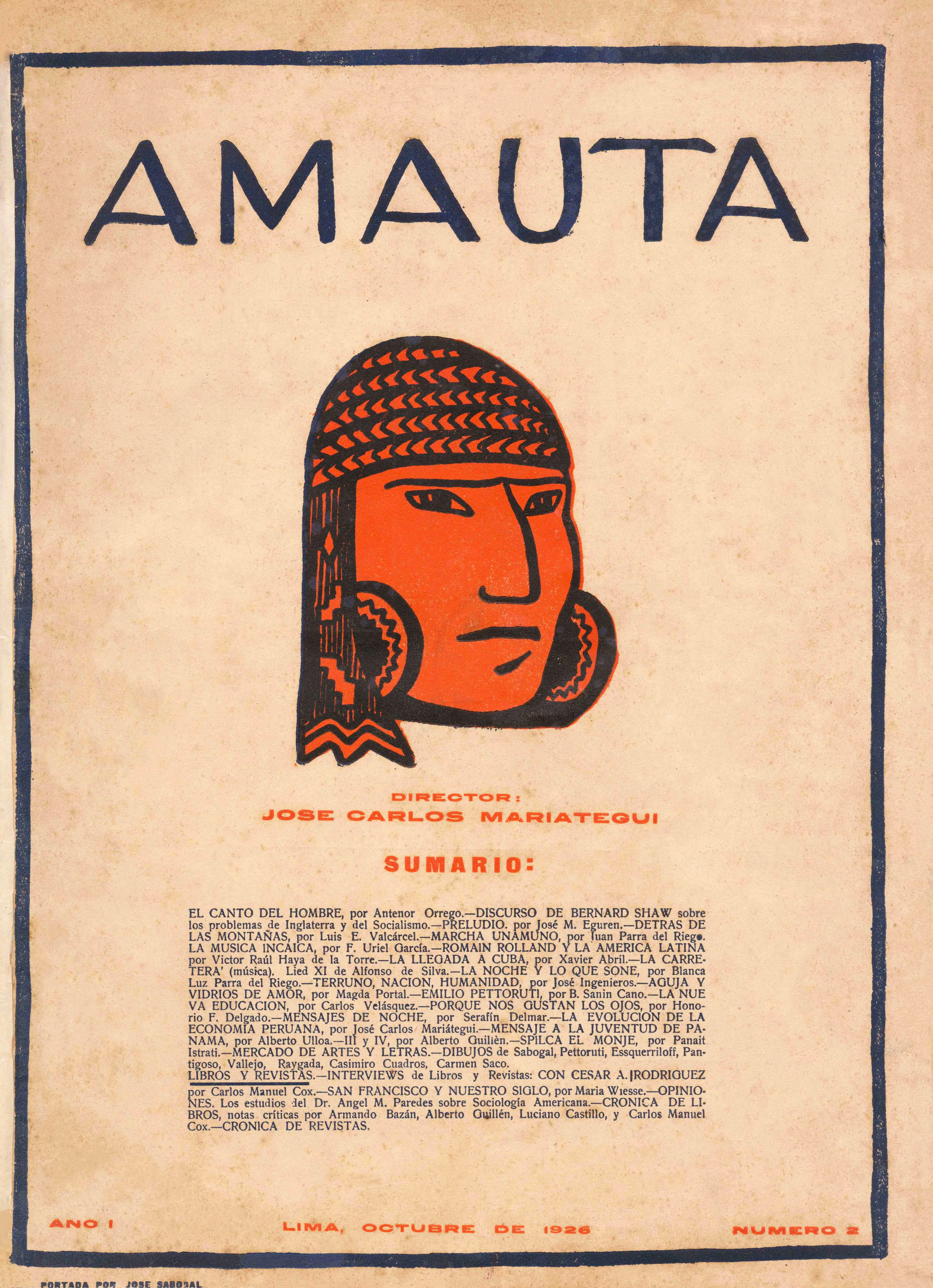 José Sabogal woodblock print cover for Amauta Magazine, Volume 1 (1926)